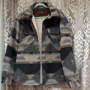 Jachs Gray and Black Patterned Shirt Jacket Sherpa Size XL Shacket